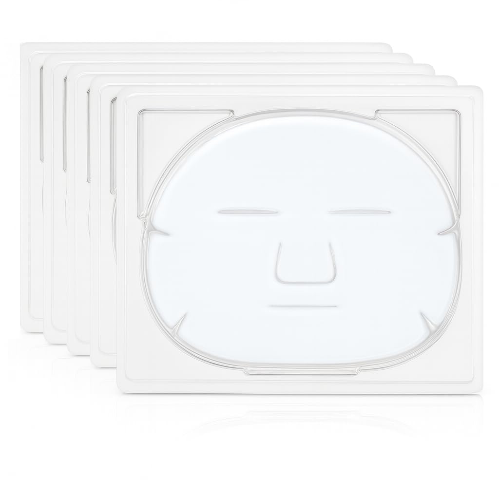 5 x New Crystal White Powder Gel Collagen Face Facial Mask Masks Sheet Patch, Anti Ageing Aging, Skincare, Anti Wrinkle, Moisturising, Moisture, Hydrating, Uplifting, Whitening, Remove Blemishes & Blackheads Product. Firmer, Smoother, Tone, Regeneration Of Skin. Suitable For Home Use Hot or Cold.