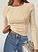 KIRUNDO Ribbed Long Sleeve Tops for Women Stretch Slim Basic Crop Tee Exposed Seams 2026 Spring Fall Fashion Trendy Tshirt(Apricot, Small)