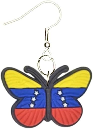 Miniatura 2 de Pendientes Venezuela hipoalergénicos chapados en plata con anzuelos Yazzle Dazzle Country Flag Butterfly, Varios, sin tipo de gema
