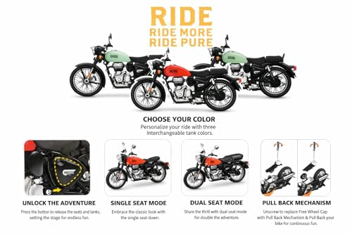 Image of Royal Enfield Classic 350 Toy Bike | 1:15 Scale Die Cast Model Motorcycle with Pull Back Action | Dual & Single Seat Mode | Interchangeable Tank Colors | Miniature Bike Toy