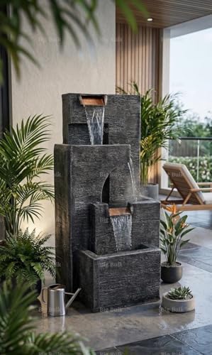 Image of Zig Zag Stairs Stone Look Fiber Fountain for Home Decor /Living Room /Hall /Office /Garden /Room Indoor Outdoor Fountain (39 x 35 x 81cm) (Zig Zag Stairs)