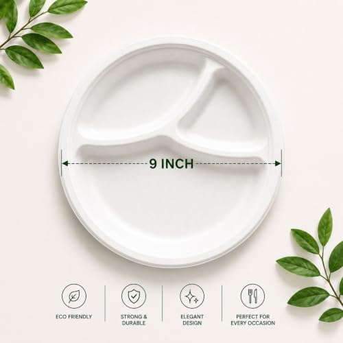 Image of Bio Degradable Compartment Plate 9'' inch, Pack of 10