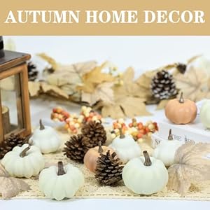 17 pcs white pumpkins kit fake pumpkins with maple leaves pine cones berries acornsthanksgiving decorations indoor for fall home farmhouse harvest thanksgiving table decor  urban country home decor