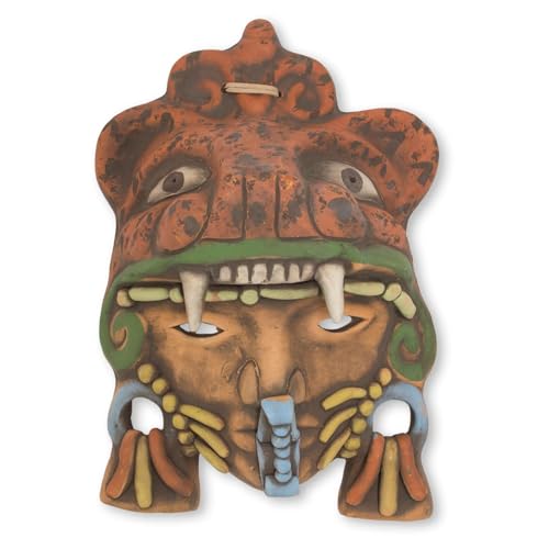 NOVICA Decorative Archaeological Large Ceramic Mask, Earthtone, 'Aztec Jaguar Warrior'