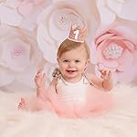 Glitter Birthday Crown - Photo Booth Props, Party Hat for Baby's 1st Birthday (Pink and Gold) - Image 4