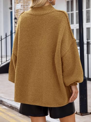 Image of Saodimallsu Womens Oversized Sweaters Mock Neck Batwing Long Sleeve 2026 Fall Trendy Ribbed Knit Casual Tunic Sweater