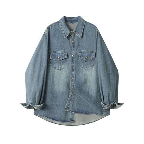 Veste femme chemise en denim hiver ample tops rétro jean décontracté