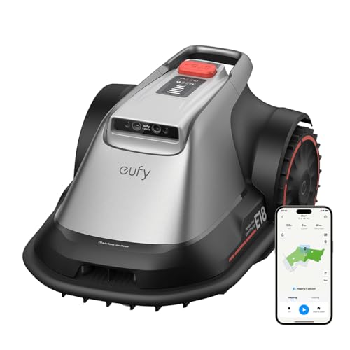 eufy Robot cortacésped E18 sin cable de limitación, Sin fallas de señal, sin RTK, Tecnología TrueVision, Sistema GNSS, Jardín de hasta 1200 m², Corte Preciso Bordes, Evita Obstáculos, Controllo App