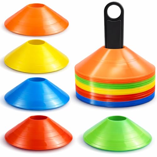 ATHLEJOY 25x Slalom Hütchen - Fussball Markierungshütchen - Fußballzubehör - Kegel für Training & Trainingszubehör