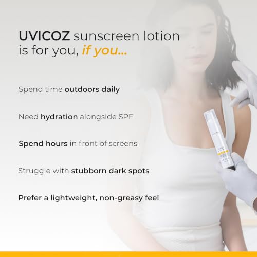 Image of Ceuticoz Uvicoz Sunscreen Lotion | For Sunburn, Tanning & Photoaging | Broad-spectrum UV protection & hydration | Octocrylene & Aloe Vera | All Skin Types | 50ml