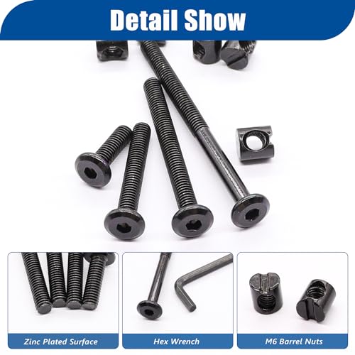 Taiss F-104-28-BK Set Crib Screws M6X20Mm/40Mm/60Mm/80Mm Baby Bed Crib Screws Hardware Replacement Kit,Hex Drive Socket Cap Screws Bolts With Barrel Nuts/Wrenches For Beds Furniture Headboards thumb #3