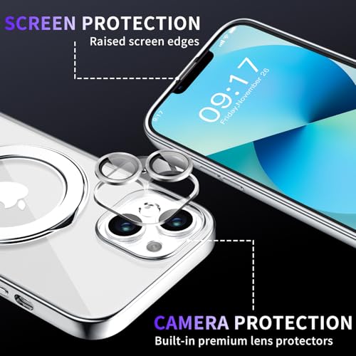 Image of Magnetic for iPhone 16 Case with Invisible Stand[Compatible with MagSafe][Full Camera Lens Protector][Military Drop Protection] Shockproof Not Yellowing Clear Slim Soft for Women Men