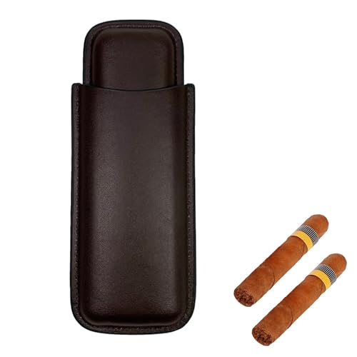 LONGHAO Étui à cigares,Étui à 2 cigares,Étui à Cigares en Cuir Huilé,Sac à Cigares,Cave à cigares Portable,Cuir PU, Marron,Cadeaux pour hommes,Set Cadeau de Voyage à Cigares (Brun)