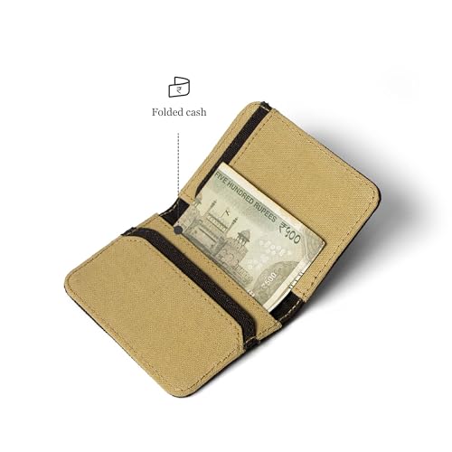 Image of Bellblock Canvas Card Holder for Men /Women | Slim Handcrafted Mens Card Wallet | Upto 7 Cards & Folded Cash | Cotton Canvas | Mocha Black (Pack of 1)