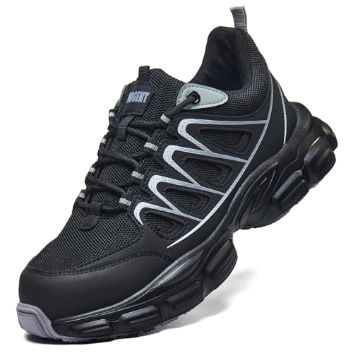 Image of Hogent Steel Toe Shoes for Women Men Wide Non Slip Work Sneakers Indestructible Shoes Lightweight Breathable Construction Sneakers Puncture Proof Ergonomic Design