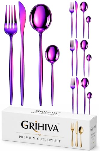 Image of 16 Pcs Pink Slim Handle Stainless Steel Cutlery Set for Dining Table with Spoons and Forks Set + Butterknives - The Perfect Tableware /Flatware
