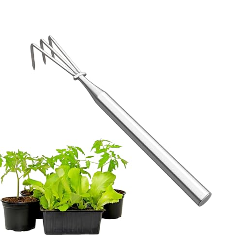 Qidures Râteau Robusté Grand Usage | Manche Long Outils Jardin Anti-Rouille | Petit Râteau Paysage Outil Manuel,Pour Désherbage, Bêchage, Ameublissement du Sol, Jardin Extérieur, Feuilles, Arbustes et