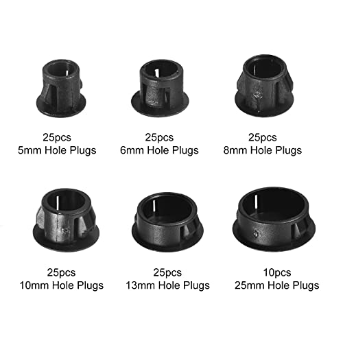 Image of uxcell Plastic Hole Plugs, 135Pcs 6 Sizes 3 /16 inch 1 /4 inch 5 /16 inch 3 /8 inch 1 /2 inch 1 inch Flush Type Panel Snap in Knockout Locking Plugs for Furniture Panels, Black