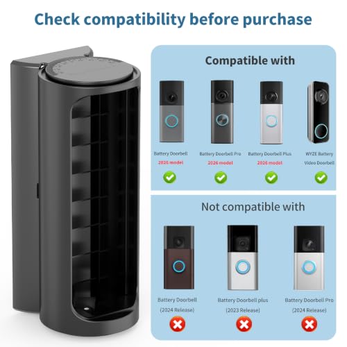 Image of Adjustable No-Drill Corner Doorbell Angle Mount for Battery Doorbell | 360 Adjusted Viewing Angle, Strong Adhesive /Screws Install, with Protection Cover, for Battery Doorbell 2K /Plus /Pro(2026)