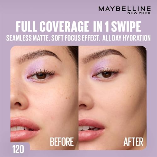 Image of Maybelline New York Super Stay Flex Powder Foundation Compact, 120, Full Coverage, 30H Full Coverage, Perfect for Oily Skin, Waterproof & Sweatproof, 9g