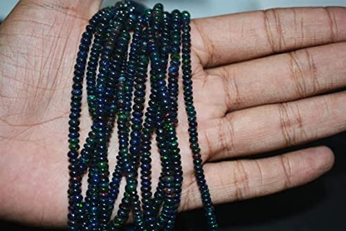 Opale noire Éthiopie en perles rondelles 3.5-4.5mm fil 17 pouces