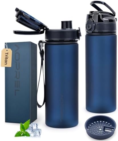 AOPREL Trinkflasche 1L Mit Filter & Zeitmarkierung, BPA-frei Tritan | Upgrade-Dichtung Auslaufsicher Wasserflasche, mit Bürste, Abnehmbares Band, Sportflasche für Fitness, Schule,
