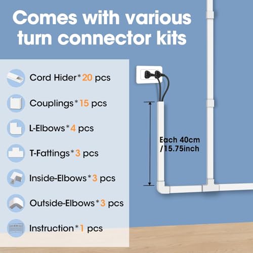 image for Yesbes 315in Cord Hider Kit, Paintable Cable Raceway, Cord Covers For 