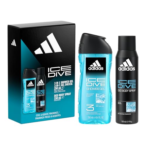 adidas, Cofanetto Regalo Ice Dive, Deodorante Spray per il corpo 150ml e Docciaschiuma 3 in 1 250ml