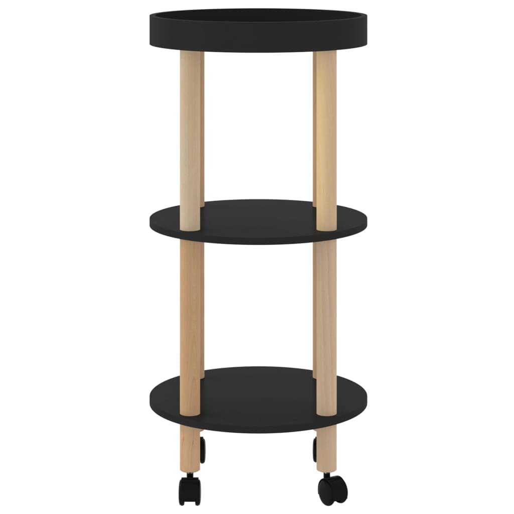 Carrello da portata a 3 ripiani, nero, in legno di pino, 38 x 38 x 82 cm, con ruote e molto spazio per cucina, carrello da bar, isola da cucina, carrello e carrello d'appoggio