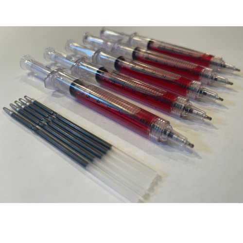 20X Double Value Novelty Blood Syringe Pens Black Ink Bulk Value Pack. Includes 20 Extra Refills. Nursing, Doctor, Student. #TOP1