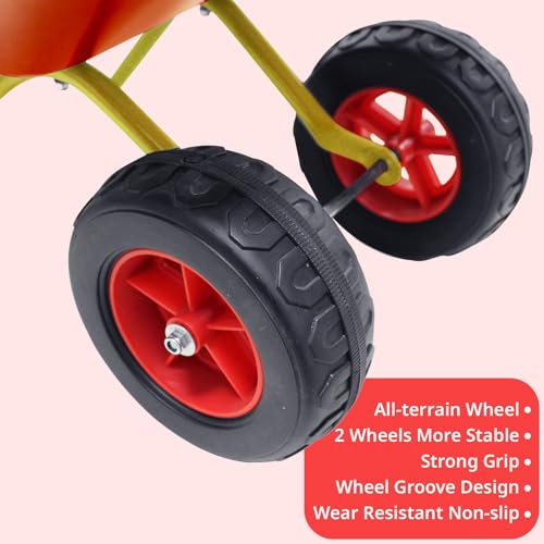 3T GROUP Red Toddler Wheelbarrow,Child's Metal Wheelbarrow for Kids Wheel Barrow,Small Wheel Barrel,Sowing,Digging Sand,Sweeping Leaves,Shoveling Snow(red) - Thumbnail 5