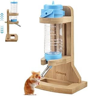 Vibbang Hamster Water Bottle with Stand Adjustable Wooden Small Animal Hanging Water Auto Dispenser Stand No Drip Feeder for Guinea Pig, Mice, Chinchillas Rat Hamster Gerbil Gerbils Degus (125ML)
