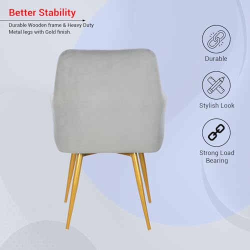 Image of Taboo Velvet Dining Chair Set of 4 | Upholstered Accent Arm Chairs | Soft Cushioned Seat with Backrest | Modern Velvet Fabric Chairs with Metal Legs | Living Room, Bedroom, Cafe & Restaurant | Cloud