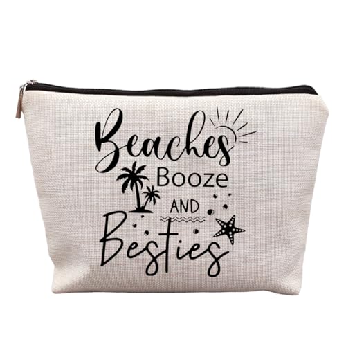 uinwk Girls Trip Gifts, Girls Weekend Bestie BFF Friendship Gifts for Women Friends, Beaches Booze and Besties Canvas Makeup Bag Cos