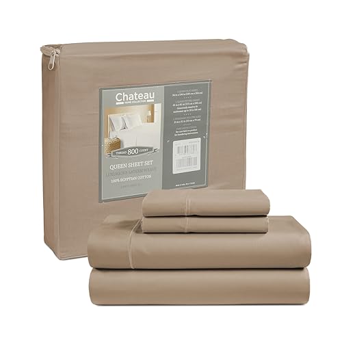 Split King Sheet Set, 100% Cotton Bed Sheets Split King Size Sheets Deep Pocket Set, 800 Thread Count Sateen Weave 4 Piece Luxury Bedding, Soft & Breathable No Pill Fade Resistant – Taupe