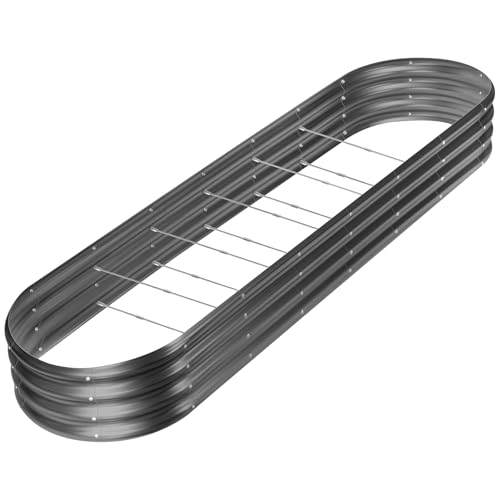 Land Guard 8×2×1ft Galvanized Raised Garden Bed Kit, 108 Gallon Capacity Raised Garden Boxes Outdoor, Oval Metal Raised Garden Beds for Vegetables, Gray(with 10 Connecting rods) by Land Guard - Used condition - US$37.71