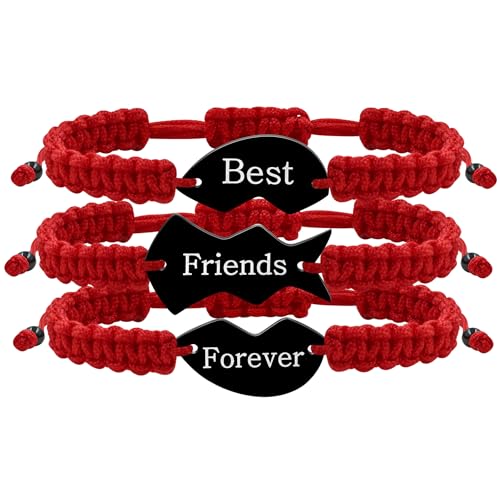 Vivaday Handmade Best Friend Bracelets for 3 - Adjustable Jewelry for Women Her Bridesmaids Weddings Engagements Birthday Gifts (Red)