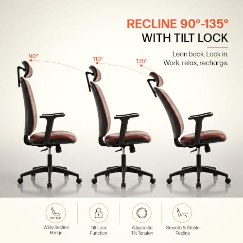 Image of DROGO Pluto Ergonomic Office Chair for Work from Home with 135 Recline | Premium Leatherette Cushion | 2D Headrest, Adjustable Armrests, Computer Chair with 3-Point Recline Lock,1-Year Warranty(Tan)