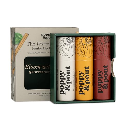 Jumbo Lip Balm Gift Set (3-Pack Warm Flavors) | Poppy & Pout All Natural Lip Balms & Moisturizers | Hydrates with Beeswax Vitamin E Organic Coconut Oil | Cruelty-Free | Recyclable Cardboard Tube
