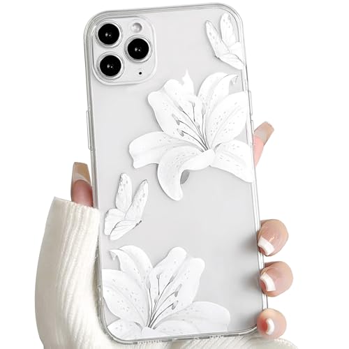 Image of NITITOP for iPhone 11 Pro Max Case Clear Cute Flower Lily, White