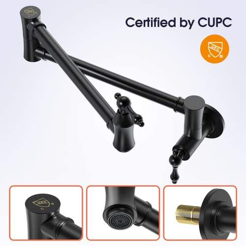 Nireu Pot Filler Faucet Wall Mount Folding Stretchable Brass Kitchen Faucet With Single Hole Two Handles (Style B, Matte Black) #TOP1