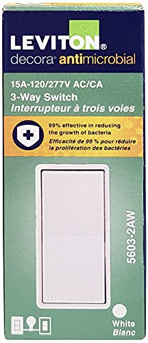 Leviton Antimicrobial 15 Amp 120/277V Decora Rocker 3-Way AC Quiet Switch 5603-2AW White