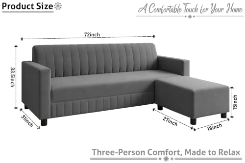 Image of 3 Seater Wooden Sofa with Ottoman | Modern Sofa Set for Living Room | Stylish Home Furniture Sofa with Comfortable Seating-Grey