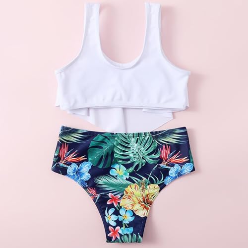 Girls 2 Piece Bikini Set High Waist Kids Swimsuits Ruffle Tankini Tropical Floral Print Bathing Suit for Beach Swimwear3