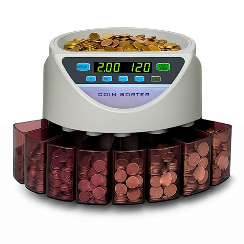BEITZ BS-9001 | Automatischer Münzzähler & Münzsortierer für EUR | Geldzählmaschine für Kleingeld | Zählt & Sortiert Münzen nach Wert | Elektronischer Münzautomat | Münzzählmaschine mit 8 Münzfächer