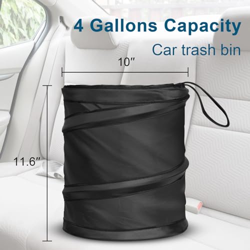 Image of Car Trash Can, 2 Packs 4 Gallons Garbage Can, Collapsible Trash Bin | Pop-Up Trash Can for Car Front Back Seat, Portable Car Trash Bag Hanging for Vehicle SUV Rv Truck Accessories Interior, Black