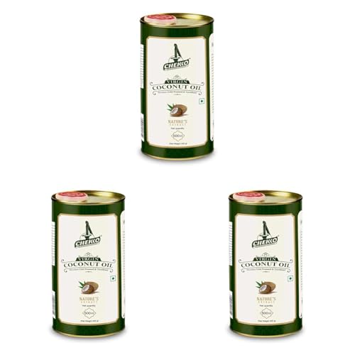 Image of Chekko Cold Pressed Virgin Coconut Oil | 100% Natural & Pure (500 ML) for Cooking, Skin Care, Hair Growth, Baby Massage and Oil Pulling (Pack of 3)