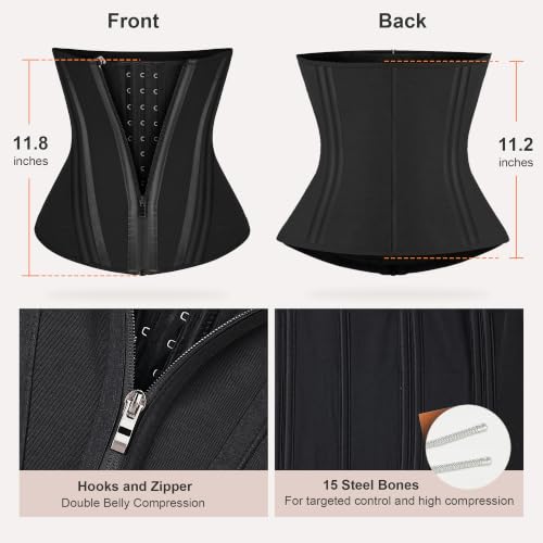 Image of SHAPERX Waist Trainer for Women Corset Shapewear Tummy Control Sport Workout Waist Cincher Body Shaper Zipper and Hooks
