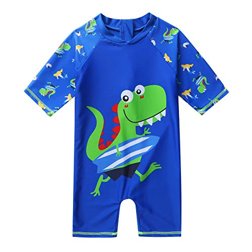 TiaoBug Baby Boys Girls Short Sleeve One-Piece Rash Guard Shirts Zippered Striped Swimsuit Swimwear UPF 50+Sunsuits #1-Blue 3-4