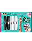 BIC BodyMark Temporary Tattoo Markers for Skin, Artist's Set, Mixed Tip, SkinSafe, Cosmetic Quality, 9 Assorted Color Markers, 5 Stencil Sheets and 1 Inspiration Book